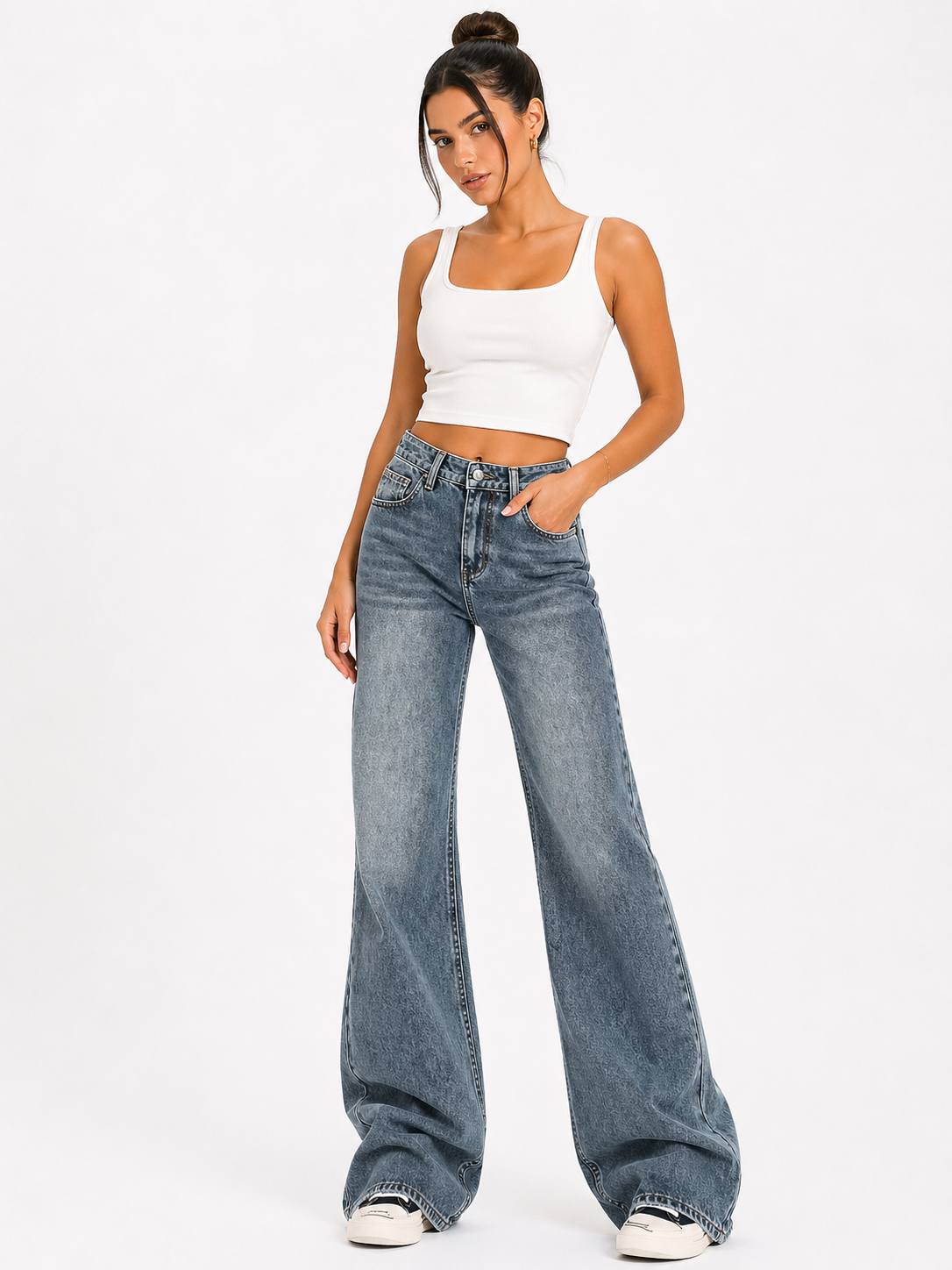 Jeans acampanados de tiro alto Y2K