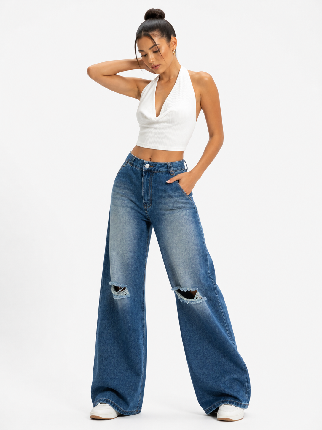 Jeans baggy de tiro alto con efecto desgastado