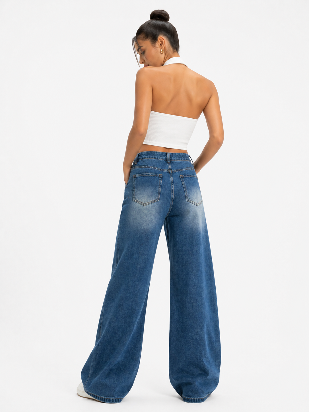Jeans baggy de tiro alto con efecto desgastado