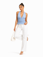Top de cuello colgante plisado