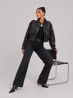 Crop Leather Bomber