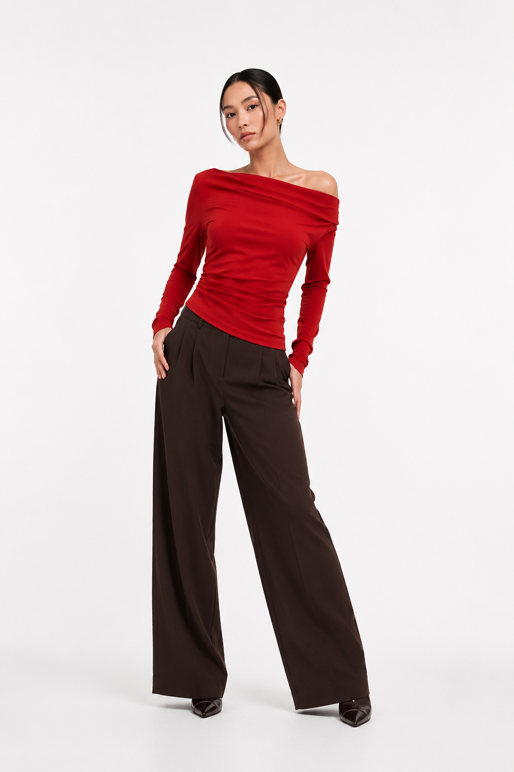 Asymmetrical off-the-shoulder crop top