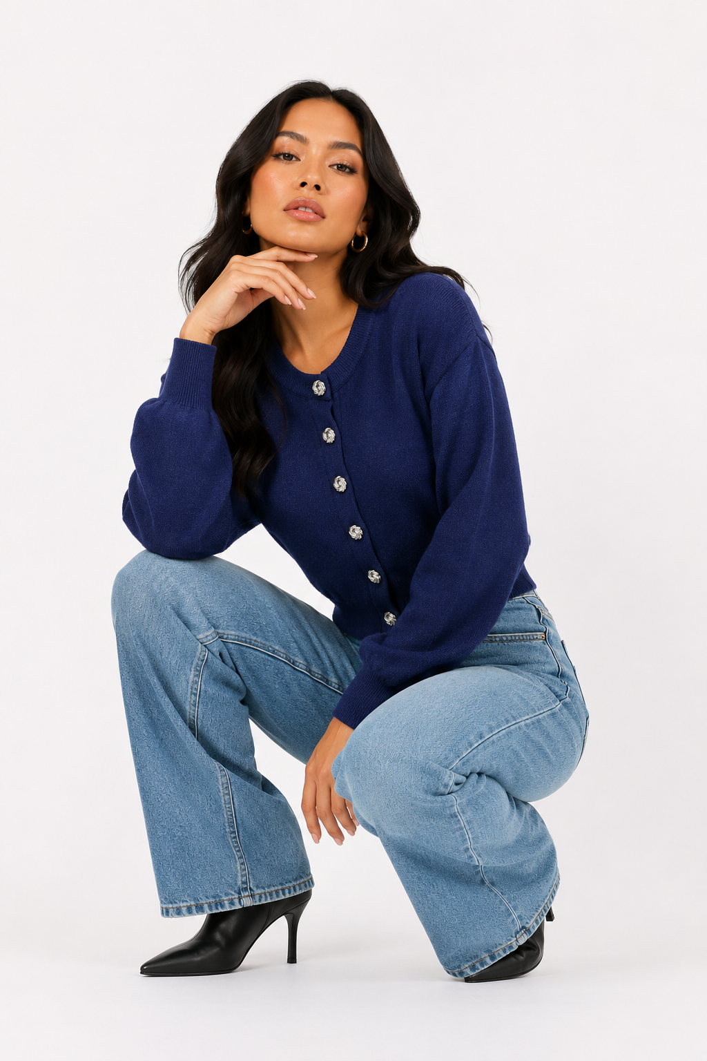 Cardigan de punto con cuello redondo