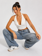 Jeans baggy con strass