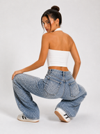 Jeans baggy con strass