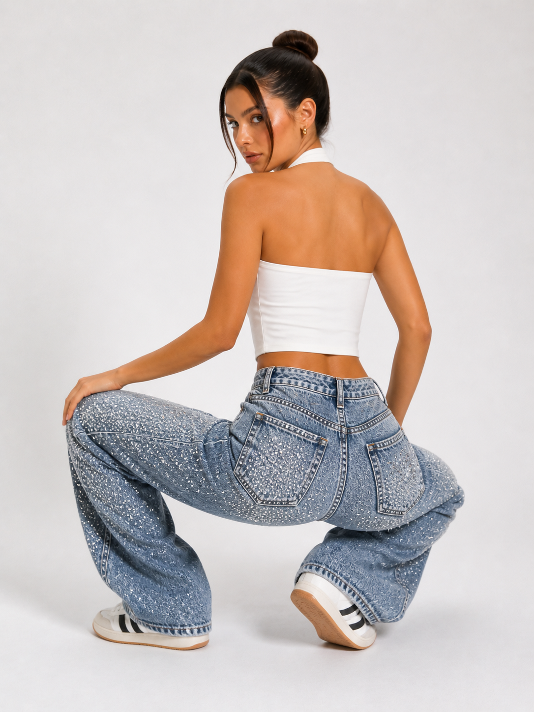 Jeans baggy con strass