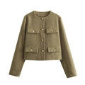 WOMAN Tweed Cropped Jacket Woman Long Sleeve Vintage Jacket Woman Fashion Button Elegant Jackets For Women New In Short Coats