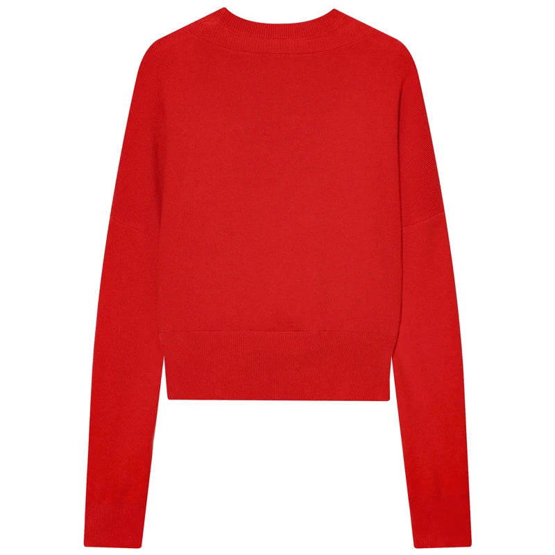 HXAO Crop Red Pullover Women's Sweater knit Sweaters & Jumpers Layered Light Slim Fit Long Sleeve Knitwear Korean Style Pullover