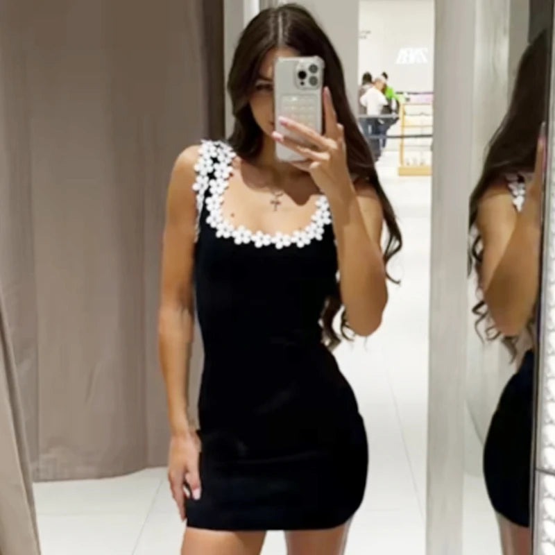 HXAO Womens Dresses Slip Floral Dress Summer Elegant Party Dresses Mini Corset Black Sleeveless Dress Elastic Backless Vestidos