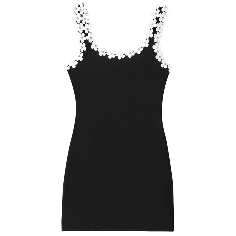 HXAO Womens Dresses Slip Floral Dress Summer Elegant Party Dresses Mini Corset Black Sleeveless Dress Elastic Backless Vestidos