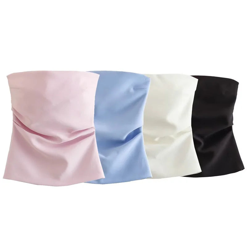 HXAO Corset Tube Top Women Summer 2025 Fashion Tanks & Camis Pink Blue White Black Vest Strapless Ruffled Backless Slim Tank Top