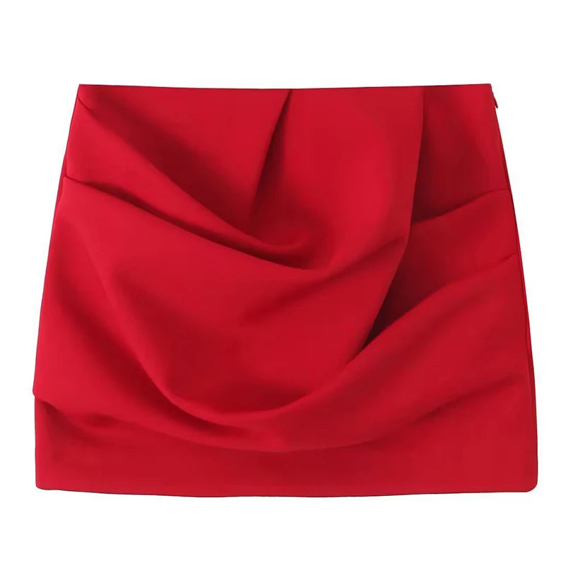 Red Short Pleated Skirt For Women Zipper Sexy High Waist Wrap Mini Skirt Woman Summer Skirts Lady High Street Wear Women's Skirt
