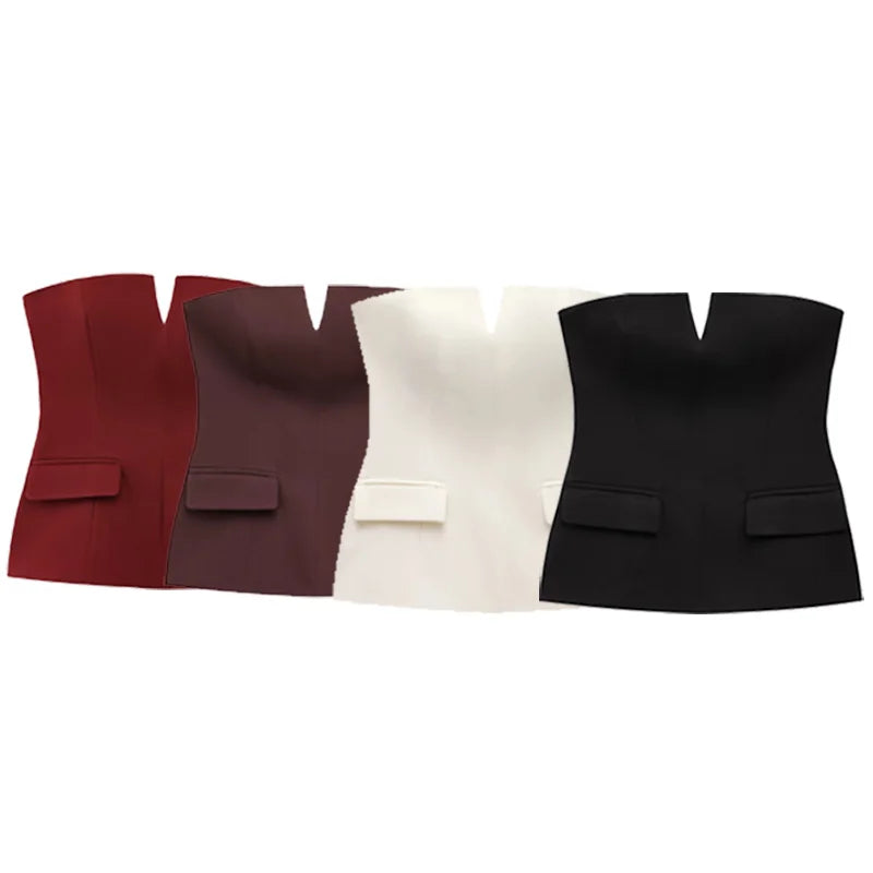 HXAO Corset Tube Top Women Summer 2025 Strapless Tanks & Camis Red Brown Black White Tank Tops Sexy Off Shoulder Crop Vests 066