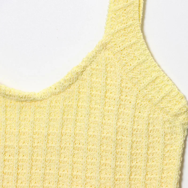 HXAO Short Women's Dress Summer 2025 New Backless Sleeveless Corset Dress Elegant Gowns Yellow Knitted Party Beach Female Dress