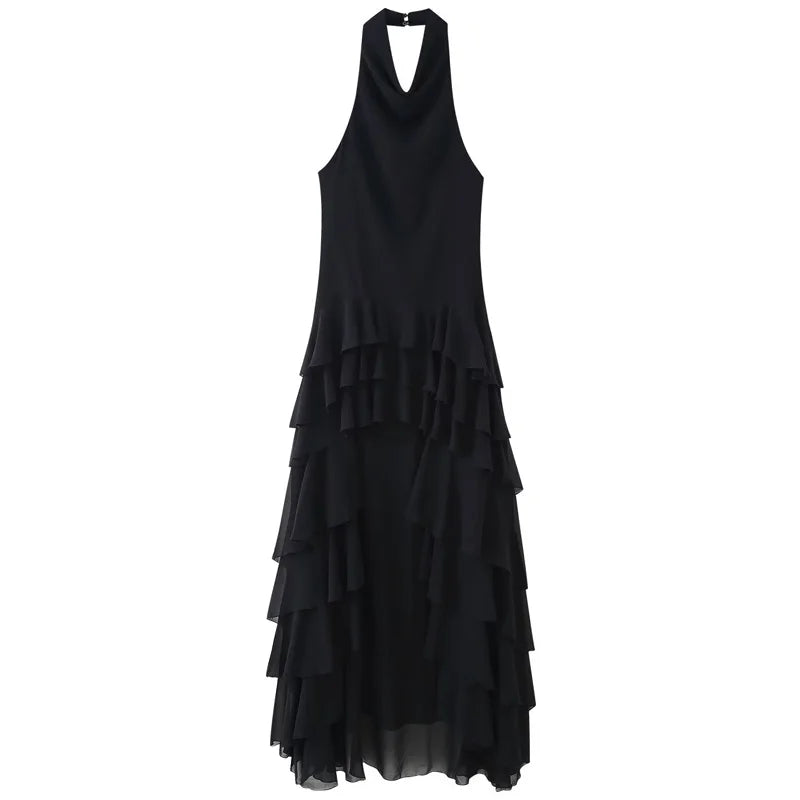 Vestido negro de una pieza en capas