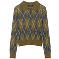 HXAO Crop Argyle Pullover Women's Sweater Autumn Spring Sweaters & Jumpers Women's Long Sleeve Top Elegant Button Light Knitwear
