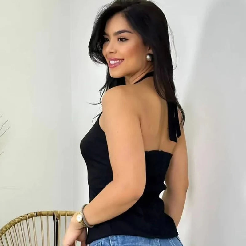 HXAO Bow Halter Top Women Summer 2025 Tanks & Camis Rhinestones Butterfly Crop Backless Tops For Women Sleeveless Tank Top Vest