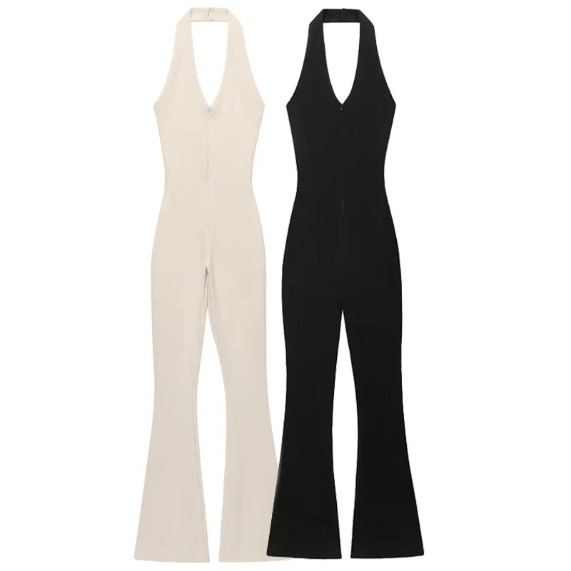 HXAO Halter Jumpsuit Woman Summer 2025 Black Off White Female Jumpsuit Elegant Women's Overalls Off Shoulder Backless Bodysuits