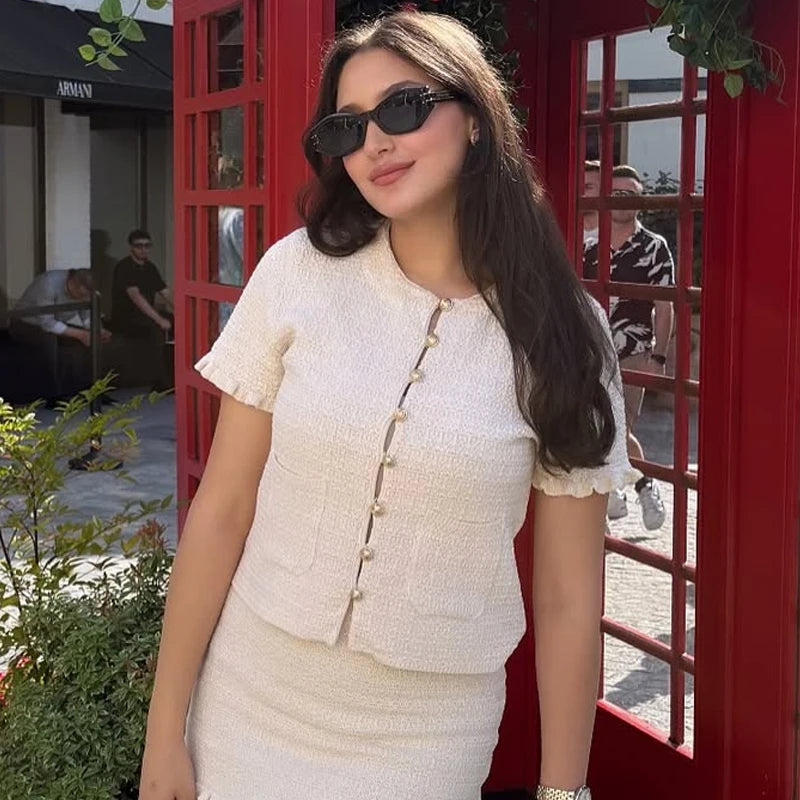 HXAO Crop Knit Cardigan For Women Summer Knitwear 2025 Women's Sweater Pink Off White O-Neck Short Sleeve Bolero Cardigan Woman