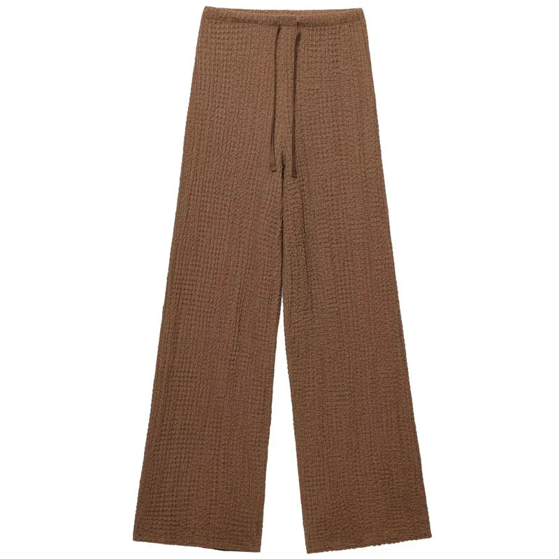 HXAO Textured Pant Sets Women's Two Pieces Set Crop V-Neck Sleeveless Vest 2 Piece Sets Woman Outfit Lace-Up Trousers Sets Suits