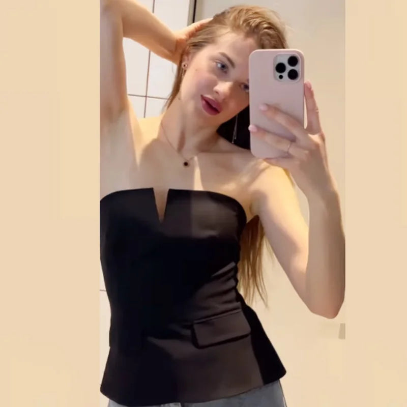 HXAO Corset Tube Top Women Summer 2025 Strapless Tanks & Camis Red Brown Black White Tank Tops Sexy Off Shoulder Crop Vests 066