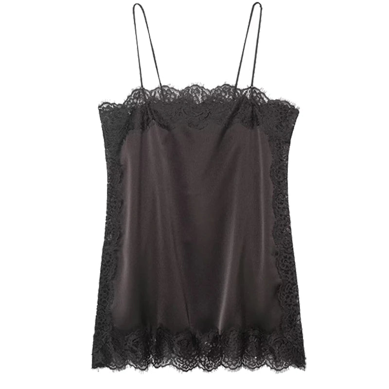 HXAO Satin Lace Slip Top Women Summer 2026 Y2K Crop Tanks & Camis Sexy Sleeveless Backless Camisole Elegant Party Tops For Woman