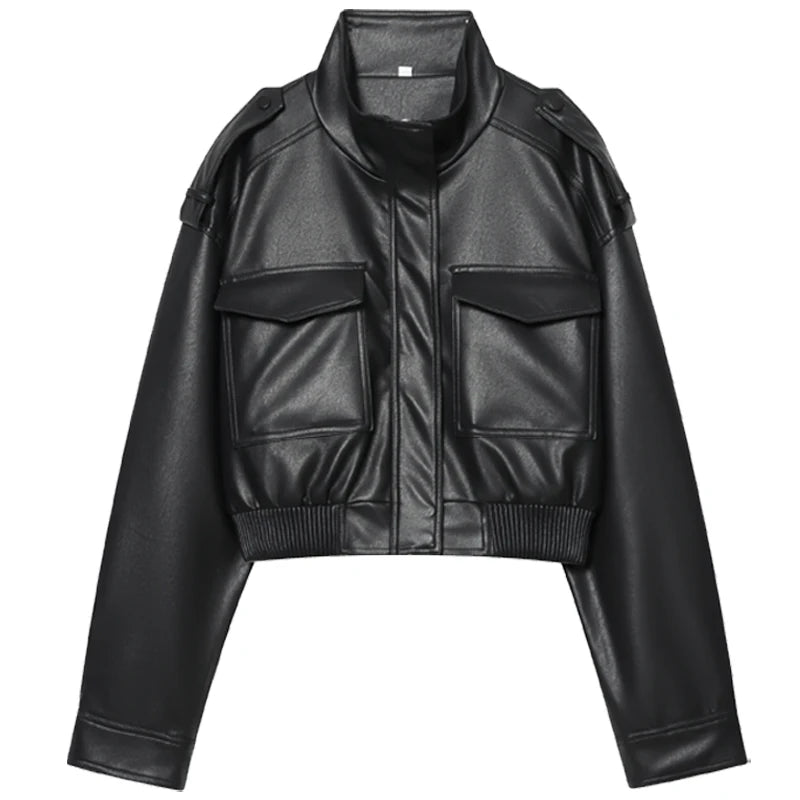Crop Leather Bomber