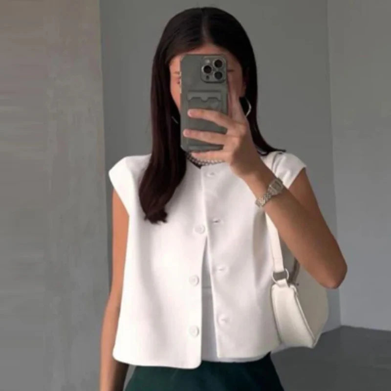 HXAO Women's Vest Summer 2025 Red White Black Outerwears Female Vest Crop Sleeveless Waistcoat Ladies Fashion Elegant Woman Tops