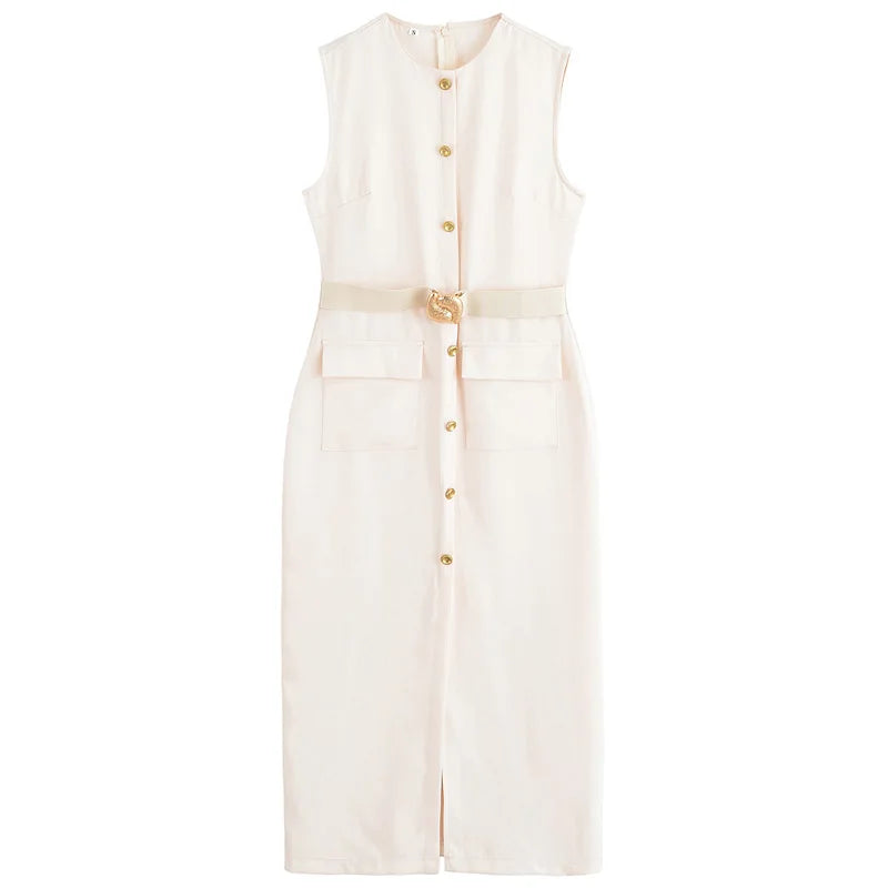 Vestido largo con cinturón