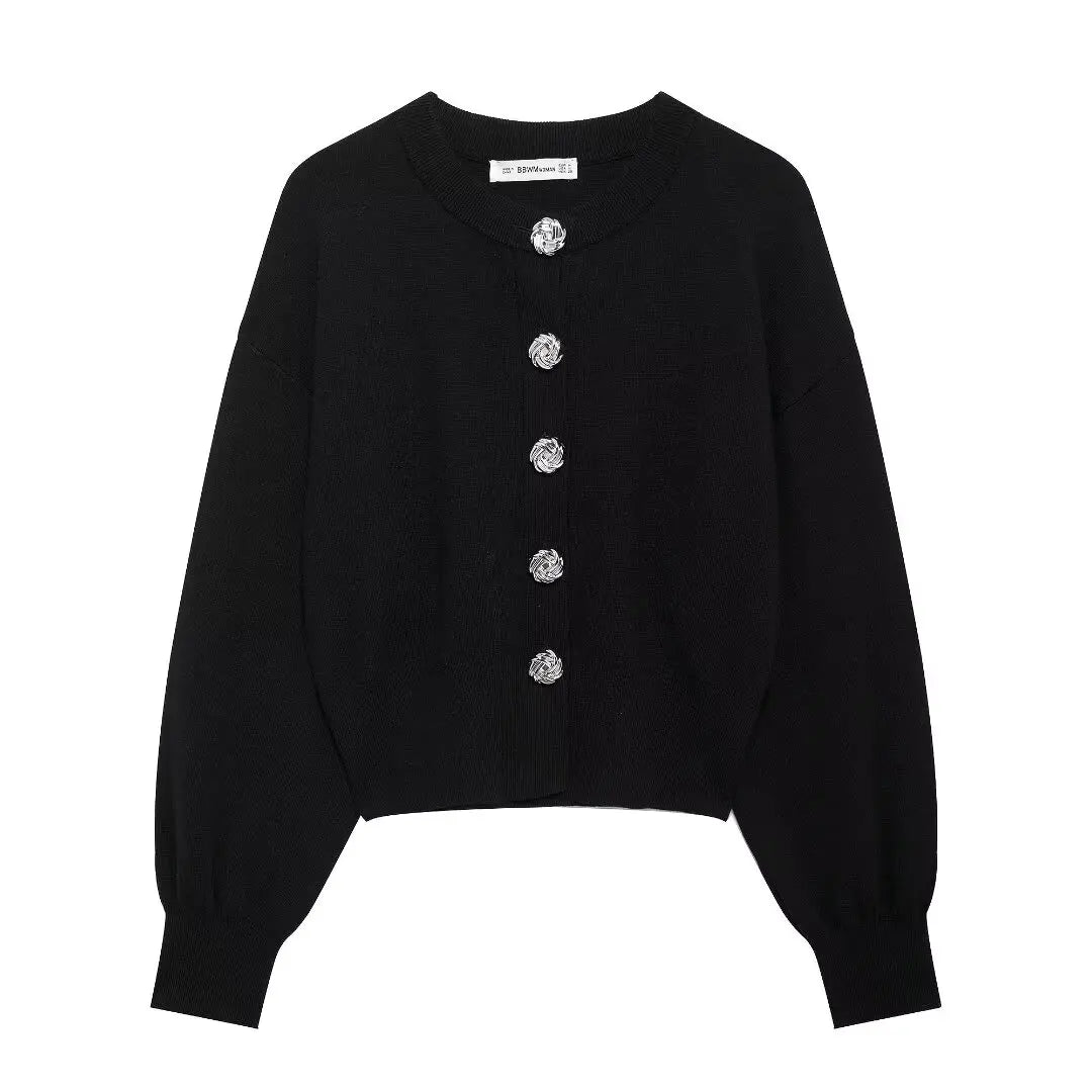 Cardigan de punto con cuello redondo