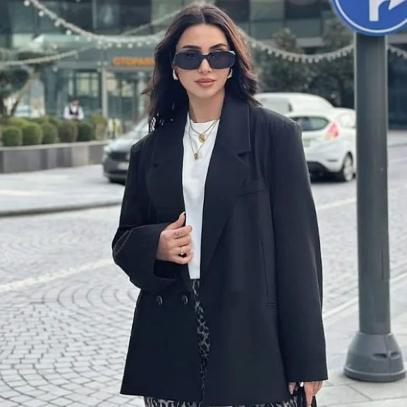 HXAO Women's Blazer Spring Office Wear Woman Outerwears Black Green Gray Blazer Long Sleeve Coats Blazers Fitted Suit Jacket 066