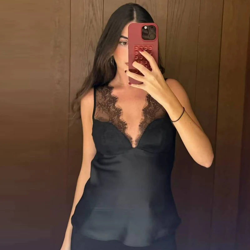 HXAO Corset Lace Top Women Sexy Slip Tanks & Camis Women's Cropped Strap Black Top Bra Sleeveless Backless Top Bustier Camisole