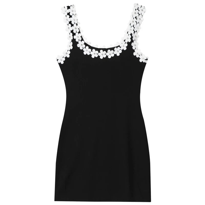 HXAO Womens Dresses Slip Floral Dress Summer Elegant Party Dresses Mini Corset Black Sleeveless Dress Elastic Backless Vestidos