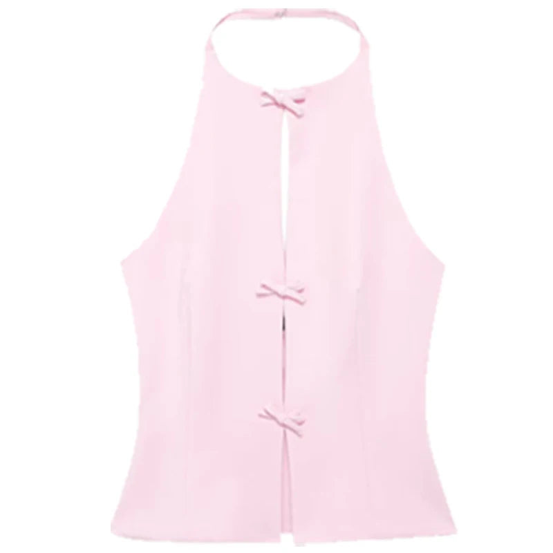 HXAO Bow Halter Top Women Summer 2025 Tanks & Camis Rhinestones Butterfly Crop Backless Tops For Women Sleeveless Tank Top Vest