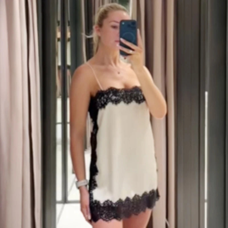 HXAO Satin Lace Slip Top Women Summer 2026 Y2K Crop Tanks & Camis Sexy Sleeveless Backless Camisole Elegant Party Tops For Woman