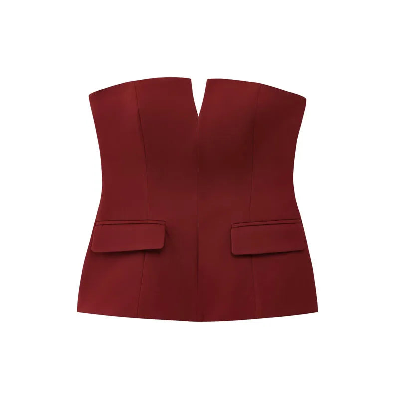 HXAO Corset Tube Top Women Summer 2025 Strapless Tanks & Camis Red Brown Black White Tank Tops Sexy Off Shoulder Crop Vests 066