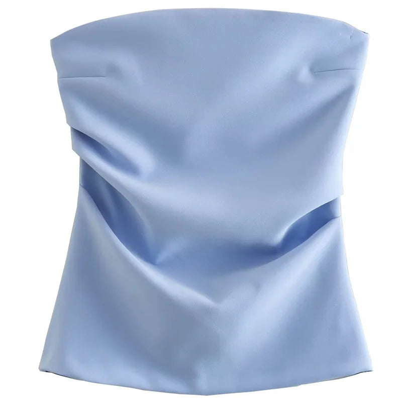 HXAO Corset Tube Top Women Summer 2025 Fashion Tanks & Camis Pink Blue White Black Vest Strapless Ruffled Backless Slim Tank Top