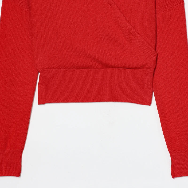 HXAO Crop Red Pullover Women's Sweater knit Sweaters & Jumpers Layered Light Slim Fit Long Sleeve Knitwear Korean Style Pullover