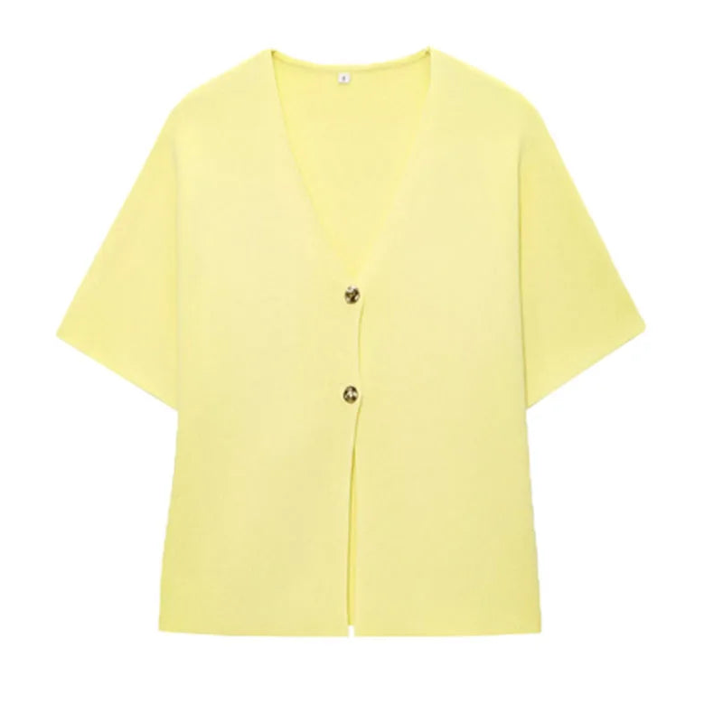 Cardigan For Women Knitwears Summer Y2k Sweater Cardigan Short -Sleeved Button Top Female Chic Korean Fashion Office Casual Top