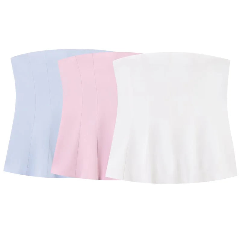 HXAO Strapless Corset Top Women 2025 Tanks & Camis Pink White Blue Top Ruffled Off Shoulder Backless Tank Top Cute Tube Tops 066