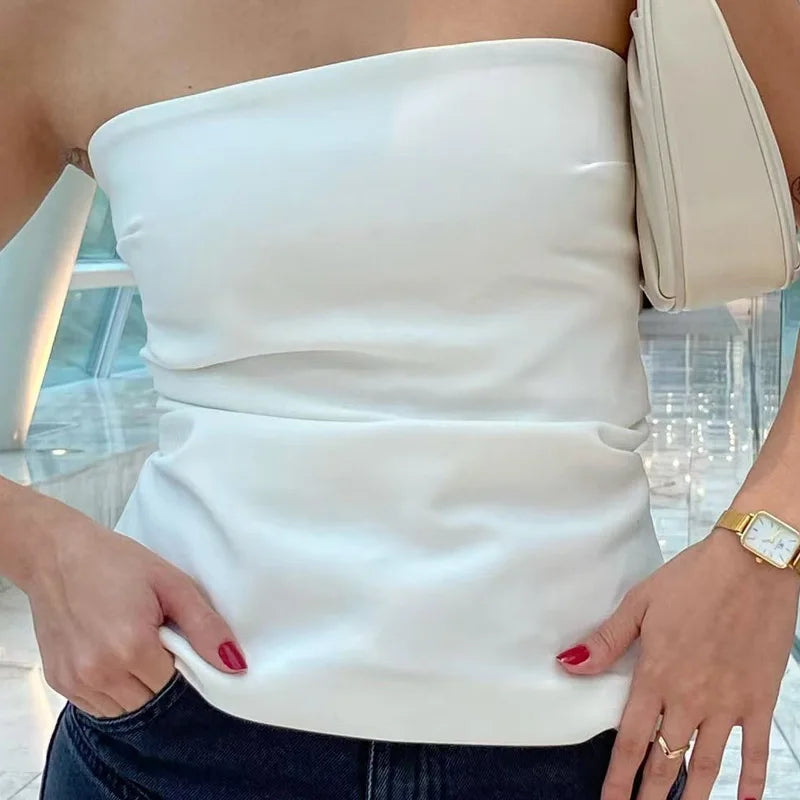 HXAO Corset Tube Top Women Summer 2025 Fashion Tanks & Camis Pink Blue White Black Vest Strapless Ruffled Backless Slim Tank Top