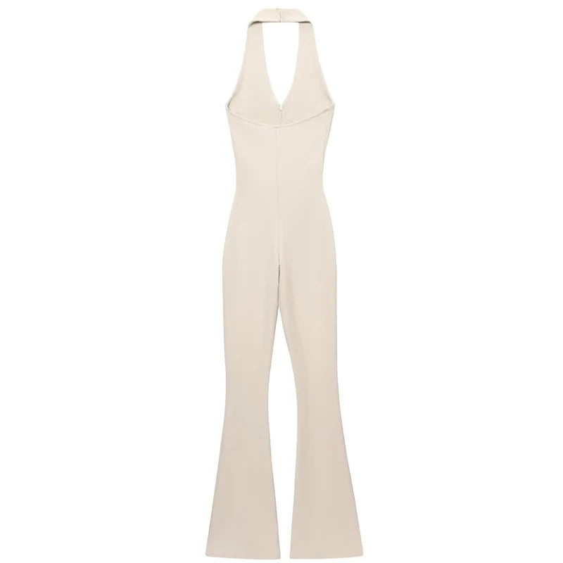 HXAO Halter Jumpsuit Woman Summer 2025 Black Off White Female Jumpsuit Elegant Women's Overalls Off Shoulder Backless Bodysuits