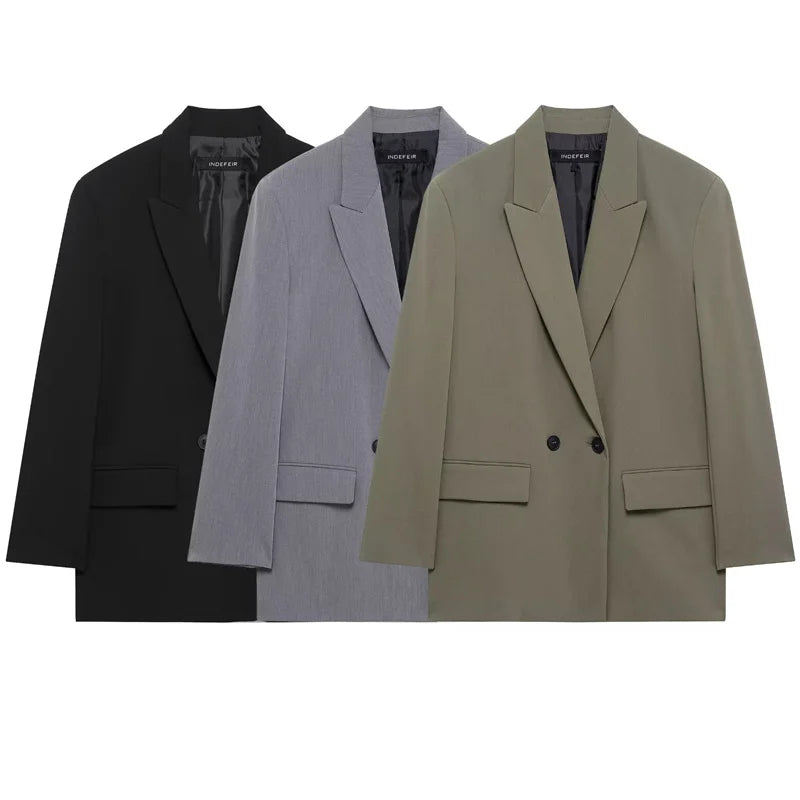 HXAO Women's Blazer Spring Office Wear Woman Outerwears Black Green Gray Blazer Long Sleeve Coats Blazers Fitted Suit Jacket 066