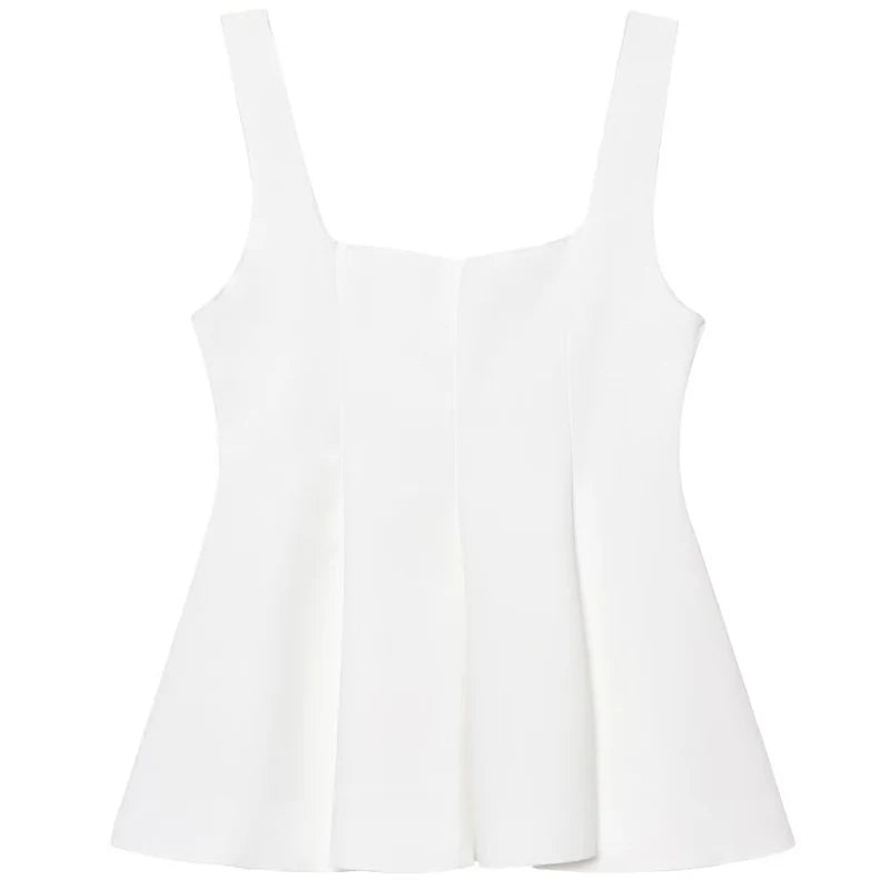 HXAO Women White Slip Top Summer Tanks & Camis Fashion Strap Crop Backless Tops With Straps Ruffled Sleeveless High Street Vests
