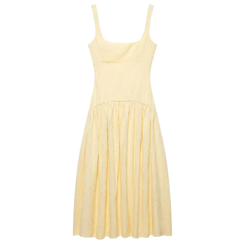 HXAO 2025 Pleated Slip Dress Womens Dresses Summer Sexy Yellow Long Dresses Backless Sleeveless Dress Textured Ruffled Vestidos