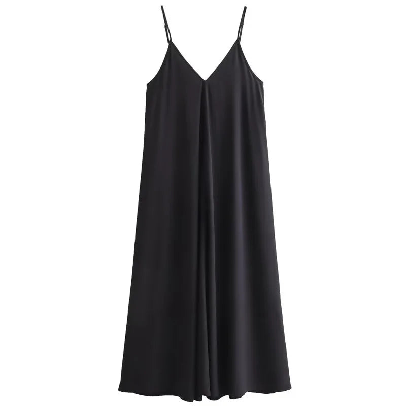 HXAO 2025 Women's Slip Dress Summer Green Red Black Dress Casual V-Neck Backless Long Dresses Sleeveless Vestidos Resort Dresses