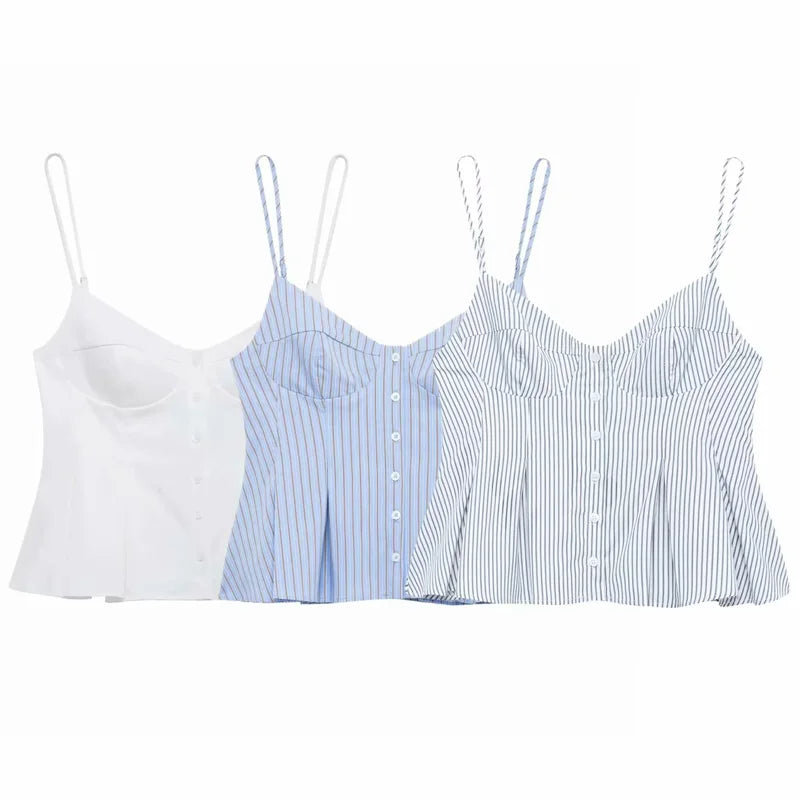 HXAO Striped Slip Top Women Summer 2025 Sexy Crop Corset Tanks & Camis Sleeveless Backless Top For Woman Fashion Casual Camisole