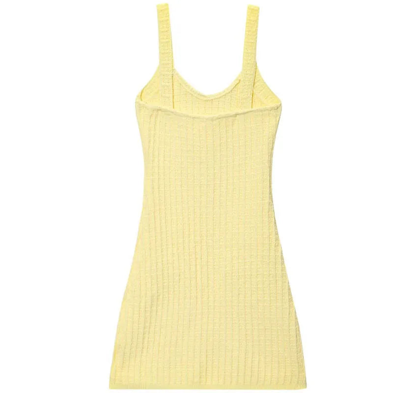 HXAO Short Women's Dress Summer 2025 New Backless Sleeveless Corset Dress Elegant Gowns Yellow Knitted Party Beach Female Dress