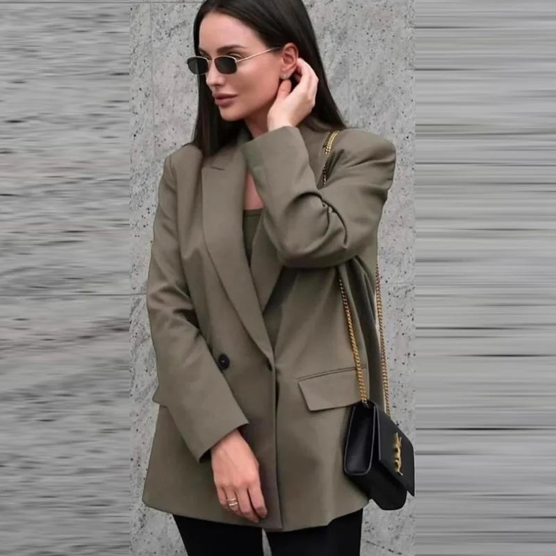 HXAO Women's Blazer Spring Office Wear Woman Outerwears Black Green Gray Blazer Long Sleeve Coats Blazers Fitted Suit Jacket 066