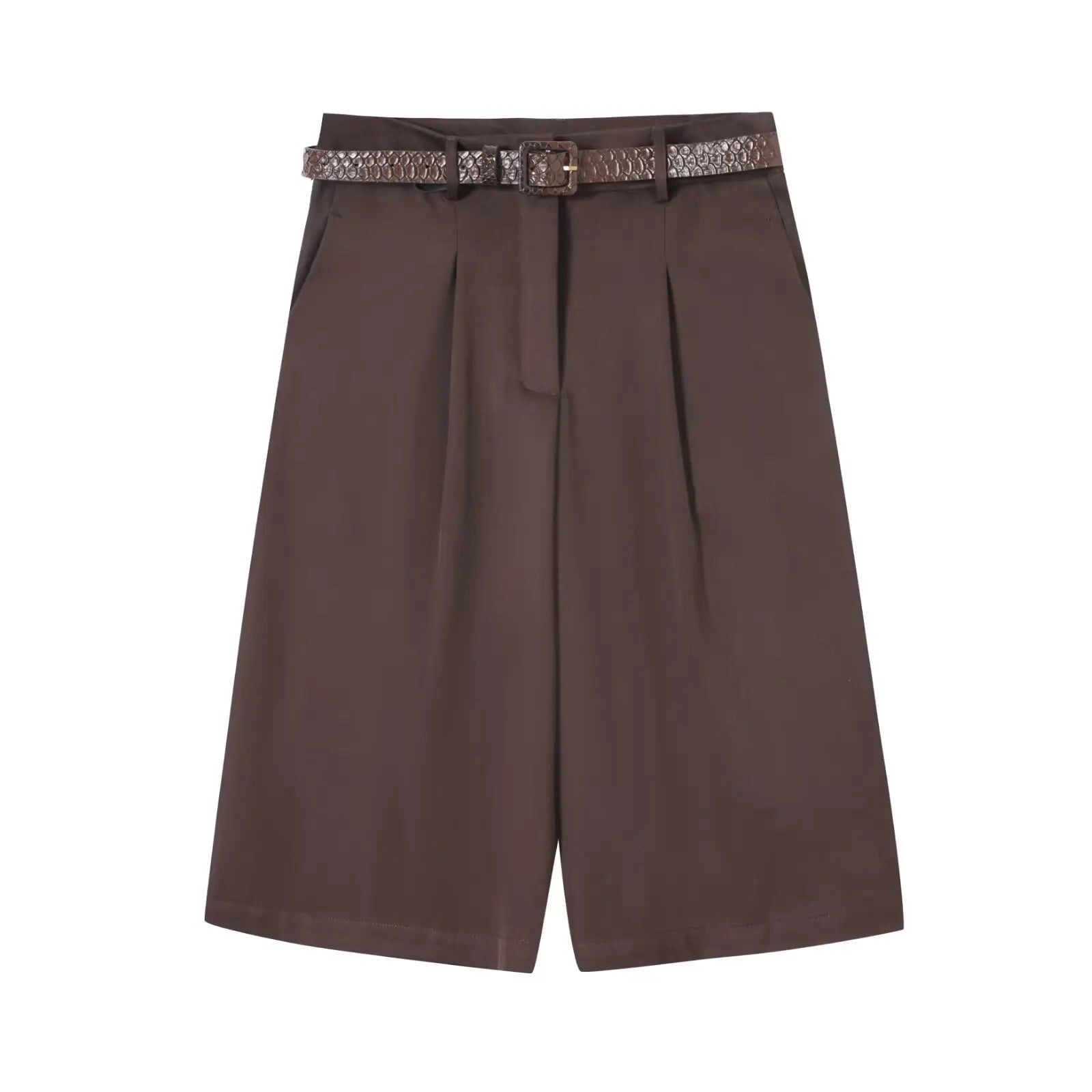 Shorts de tiro alto con pliegues y cinturón